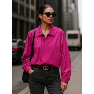 Lauren Ralph Lauren Pink Silk Jacket 2X Windbreaker Sporty Preppy Core Full Zip